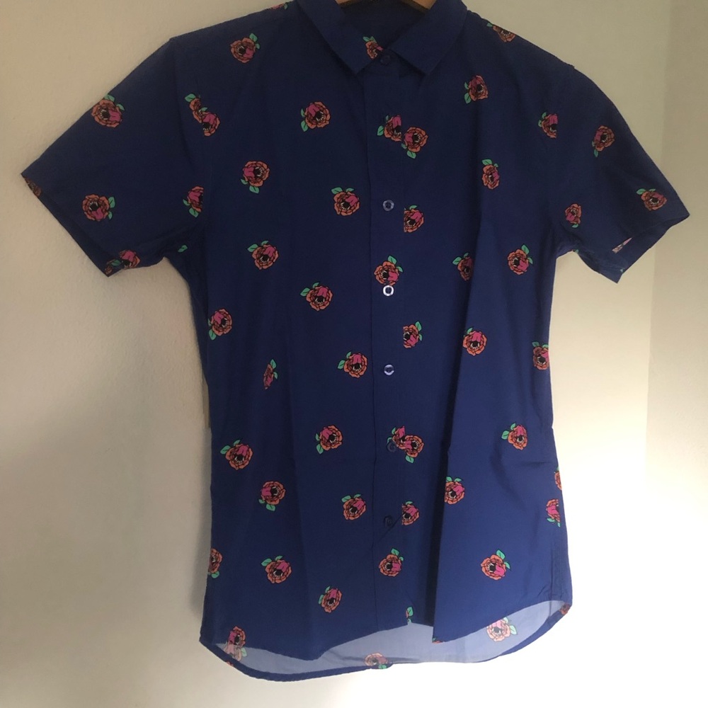 Wildfang Blue Floral/Venus Fly Trap Button-Up Shirt